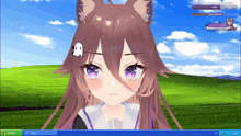 a computer screen shows a girl with purple eyes