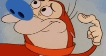 a cartoon character with a blue nose is making a funny face