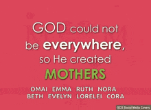 a mother 's day card with the name omai emma ruth nora beth evelyn and lorelei cora