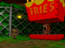 a cartoon drawing of a ferris wheel with a sign that says fries