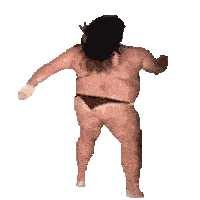 a pixelated image of a naked man with his arms outstretched on a white background