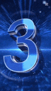 a 3d rendering of a blue number three on a blue background .