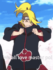 a cartoon character with the words we all love master pol on the bottom