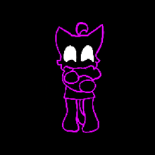 a pixel art drawing of a black cat with purple glowing arms and legs .