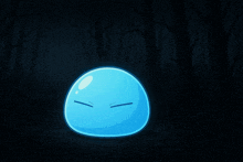 a glowing blue cartoon character in the dark