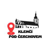 a logo for klenci pod cerchovem with a red pin