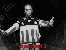 a black and white photo of a dog with the words drunkenball_z on the bottom