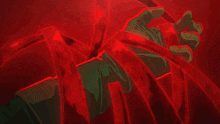 a green anime character is surrounded by red ribbons