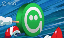 a green circle with a smiley face and the letter c on it