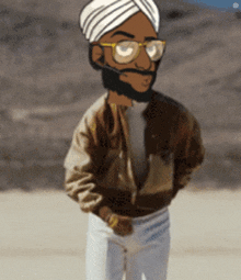 a cartoon of a man with glasses and a turban