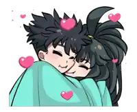 a cartoon of a boy and a girl hugging each other