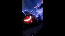 a blurry picture of a person 's face with a red and purple background