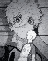 a black and white drawing of a boy holding a statue .