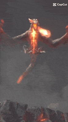 a video of a dragon with fire coming out of it