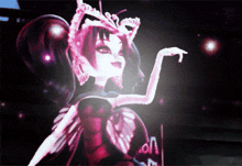 a monster high doll is dancing in front of a neon sign that says " on "