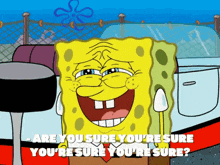 a cartoon of spongebob saying are you sure you 're sure you 're sure ?