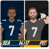 a seahawks player and a pittsburgh steelers player are standing next to each other