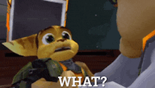 a cartoon character is talking to another cartoon character and says what .