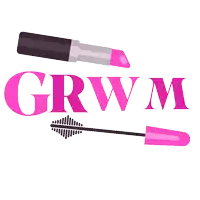 a logo for grwm with a lipstick and mascara on it