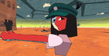 a cartoon character wearing a green hat is standing in a desert