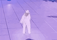 a woman in a white dress and cowboy hat is dancing on a stage .