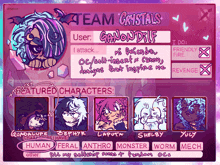 a drawing of a person 's profile says team crystals