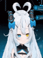 a drawing of a girl with white hair and blue eyes with hashtag akgk on the bottom right