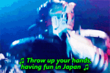 power rangers sledge throw up your hands having fun in japan sing singing