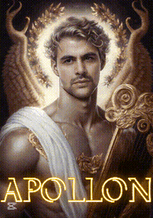 a painting of a man with wings and the name apollon on the bottom