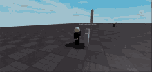 a screenshot of a video game shows a person standing in the middle of a field