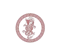 a red circle with a dragon in it