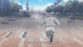 a cartoon of a man running down a street with the words " подождите " written on the bottom