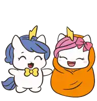 a cartoon of two unicorns hugging each other with the words hug and kiss above them