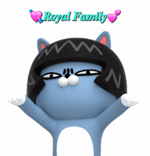 a blue stuffed animal with a black hat and the words royal family on top