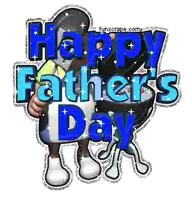 a happy father 's day greeting with a cartoon man holding a book