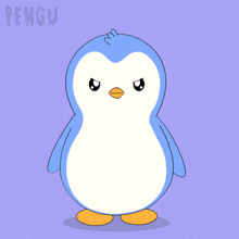 a penguin with smoke coming out of its ears and the word pengu on the bottom right