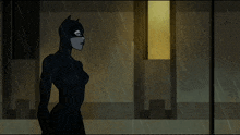 a cartoon of batman and catwoman talking in the rain