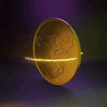 a gold coin with a drawing of a bull and the number 5 on it