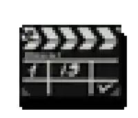 a pixel art illustration of a movie clapper board .