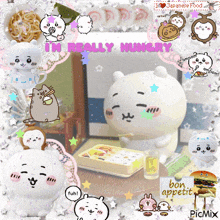 a collage of cartoon characters with the words i 'm really hungry on the top