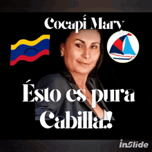 an advertisement for cocapi mary shows a woman in a black jacket