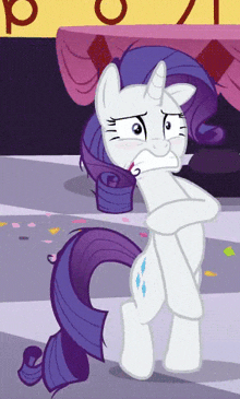 a cartoon pony with a purple mane and tail