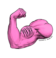 a cartoon drawing of a pink arm with the word pork on it