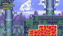 sonic the hedgehog is playing a video game with a score of 120820