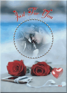 a picture of a man and a woman with the words just for you on it