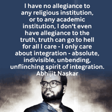 a quote by abhijit naskar is displayed on a blue background