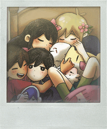 a drawing of a group of children laying on a bed