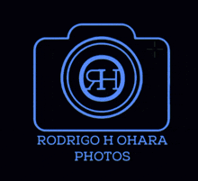 a logo for rodrigo h ohara photos with a blue camera lens