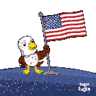 a bald eagle holds an american flag in front of fireworks
