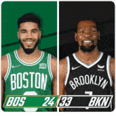 boston and brooklyn basketball players posing for a photo